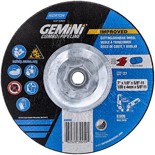 Norton 66252939259 7x1/8x5/8-11 in. Gêmeos de Gêmeos AO Rodas de moagem e corte, tipo 27, 24 Grit, 10 pacote