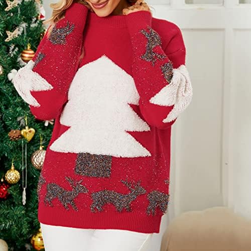 Mulheres de suéter de árvore de natal pulôver feminino de veado de veado de veado suéteres suéteres jumper tampos de