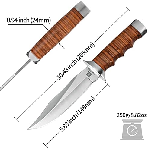 Zhengsheng 5,8 polegadas faca de caça de lâmina fixa Handesse faca de couro com bainha de couro para camping, caminhada, sobrevivência