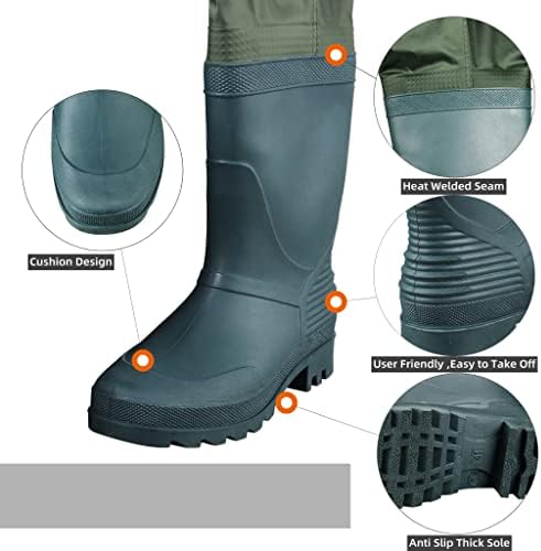 Perravões de peito de pesca de água verde para homens mulheres com botas impermeabilizadas 2ply nylon pvc pvc bootfoot waders
