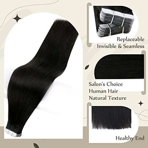 Full Shine 2packs Total 150g #1B Fita preta natural de 14 polegadas em extensões de cabelo Remy Human Hair + Weft Hair Extensions