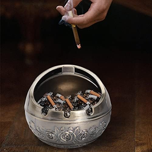 Lifeskome vintage à prova de vento cinzeiro com cigarros portáteis de metal de metal Ashtray de mesa de mesa