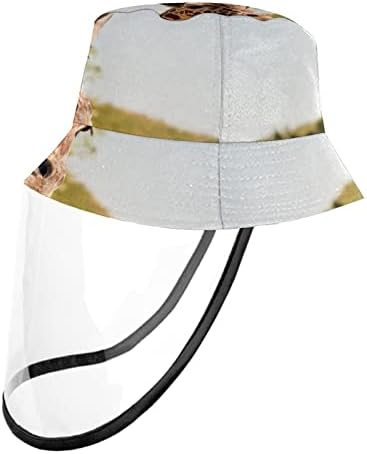 Chapéu de proteção para adultos com escudo facial, chapéu de pescador anti -sun tap, girafa animal comendo folhas