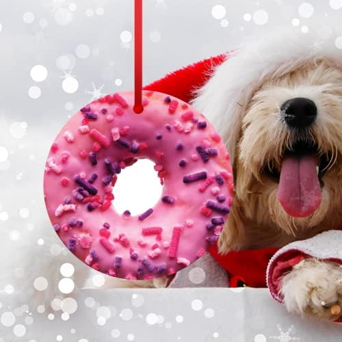Donut rosa de Godblessign com Sprinkles comida de natal de Natal pendurada ornamento com comida doce de natal ornamento