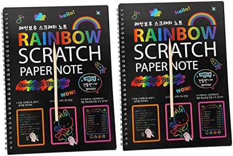 MagicLulu 2pcs Scratch Book Notebook Crianças desenho de desenho de papel esboço para crianças arranhões de papel Rainbow Festival