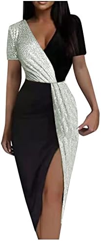 Vestidos Fragarn para mulheres 2023 Party, tanque feminino sem mangas de tanque sexy embrulhar Rouched Slit Party Cocktail Midi Dress