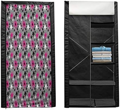 Ambesonne Vintage Floral Portable Tardrobe, vibrante estilo de desenho de mão livre de cor livre Blossoms Retro antigo, organizador de roupas e armário de armazenamento com prateleiras, 59 , cinza preto rosa quente
