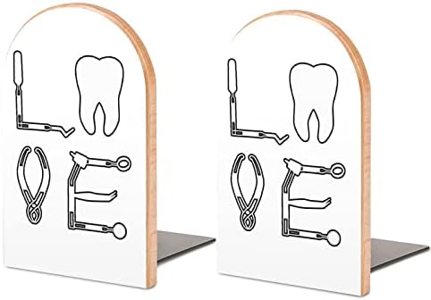 Love Dentist Dentist Dental Tools Livro Impresso End Livros de Livros de Madeira 1 Par para Prateleiras Pesado Livro Stand 5 x 3 polegadas