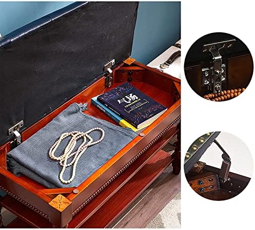 GPAIHOMRY 2 Banco de armazenamento de sapatos de camada, gabinete de sapato de porta de madeira maciça doméstico, almofada de couro genuíno, 60 x 35 x 48cm, azul