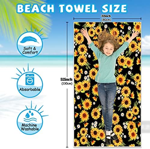 Bo Bo Chook Towel Beach Sunflower preto, toalhas de microfibra seca rápida, cobertor de praia sem areia absorvente macia, toalhas