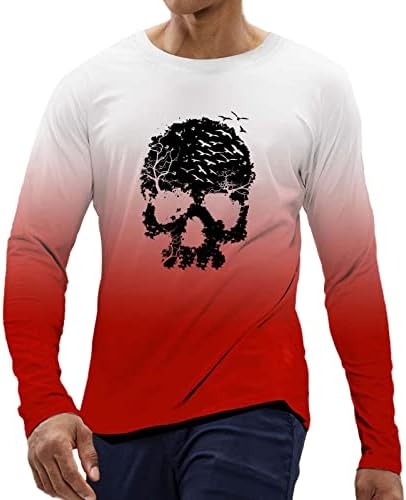 XXZY 2022 Halloween Mens Halloween Gradiente de terror Crew pescoço camiseta de manga comprida Top masculina roupas