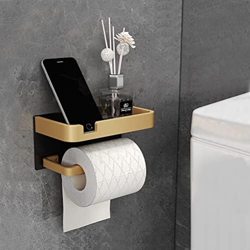 Suporte de papel higiênico rozzwild com prateleira adesiva de parede montada sem broca liga de alumínio em alumínio inoxidável e à prova de ferrugem de papel higiênico dispensador de banheiro rack de armazenamento rack fosco de ouro preto
