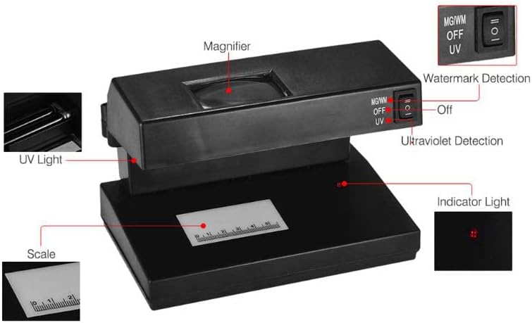 Weegeeks Portable Desktop Falsicer Bill Detector, verificador de marcador de Bill, UV Ultraviolet Falcera