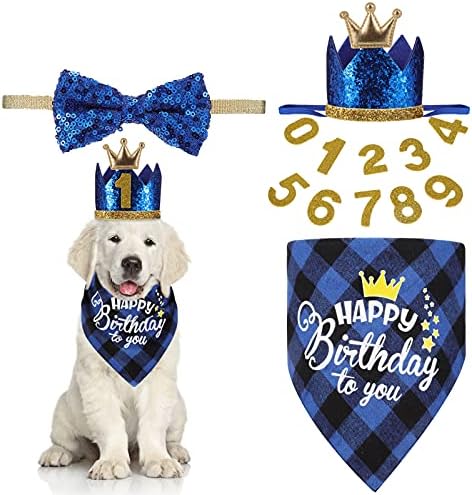 Dog Birthday Party Supplies Bandana Sconef Bling Dog Crown Chapéu de estimação Cola de gravata borbole