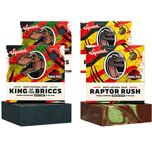 Dr. Squatch Jurassic Park Collection Soobro natural masculino - pacote de 4 pacotes - Rei dos Briccs e Raptor Rush - Sabão