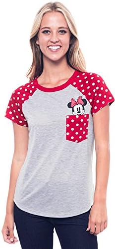 Disney Junior Fashion Contrast ombro Top Minnie Pocket, cinza com vermelho