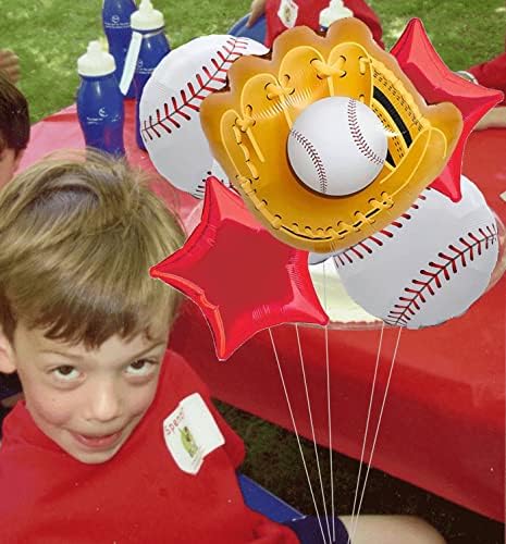 HBMemory Baseball Decorações de festas de beisebol Balões de beisebol de 20 polegadas Balões de luvas de beisebol para esportes Decorações de festas de festas de dia de beisebol de esportes, RED, RED
