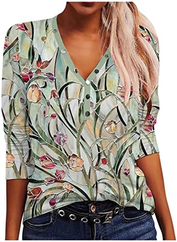 Camisas Hawaiianas Zefotim para Mulheres 2023 Manga Lonja V Botão de Pescoço Down Tops Floral Beach Boho Bloups