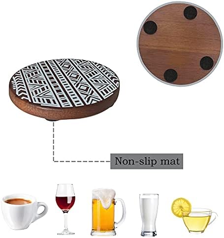 Farmhouse Boho Coasters para decoração da mesa de café, montanhas -russas de madeira com suporte, montanhas -russas para bebidas