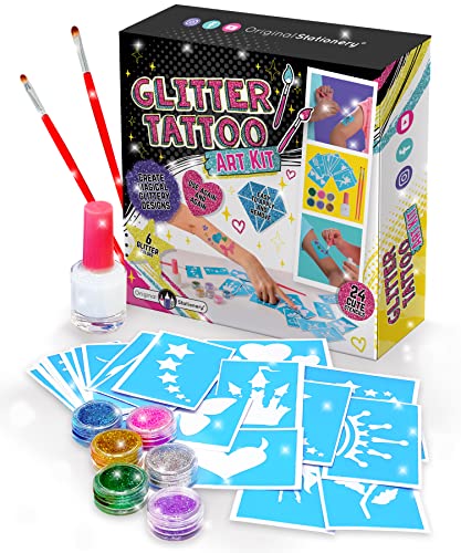 Estado de papelaria original estúdio de tatuagem de glitter, tatuagens temporárias brilhantes e coloridas para crianças, brinquedos fabulosos para meninas e ótima ideia de presente de aniversário