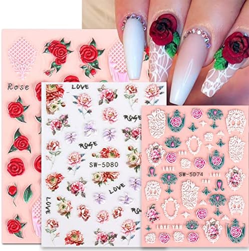 5d Rose Nail Stickers French Romantic Red Rose Nail Art Stickers