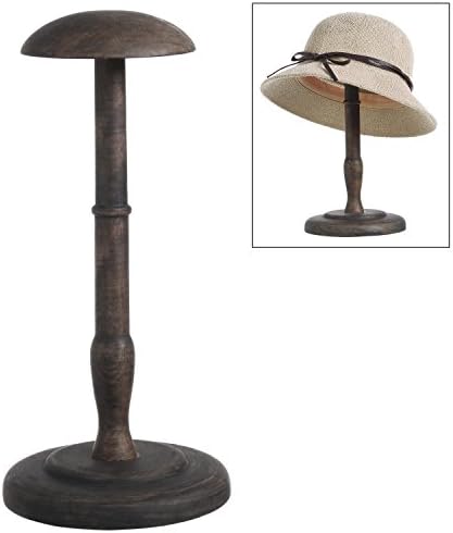 Mygift de 13 polegadas em forma de cúpula suporte de chapéu e suporte de exibição de peruca em acabamento de madeira marrom antiga