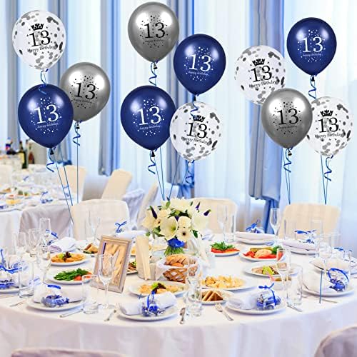 Balões de 13º aniversário, 15 PCs Balões de prata azul marinho de 13º aniversário para meninos meninas azuis feliz 13º aniversário decorações de festas decoração de balões 12 polegadas