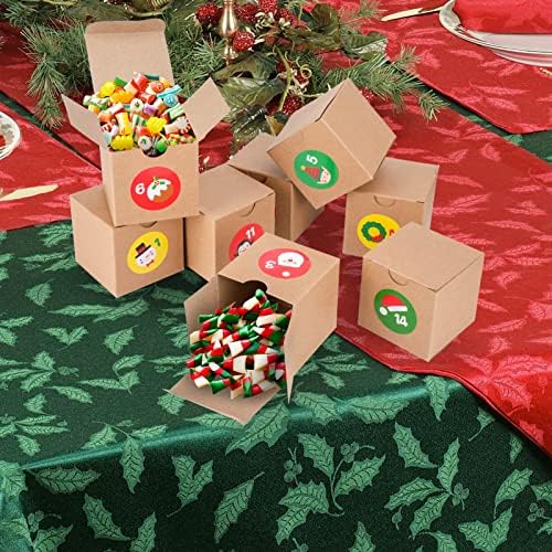QPOUT Caixas de calendário do advento de Natal 24 dias Countnawr Calendário Caixas de presente DIY reutilizáveis ​​com 1-24 Number Stickers for Holiday Decor Supplies
