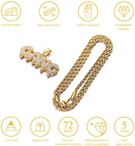 Halukakah Gold Chain With Bubble Letter King/Gang/Trap/Savage Iced, colar de diamante para homens 18k Placada de ouro real/Platinum