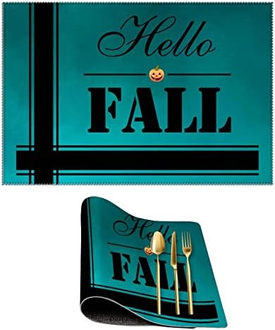 Hello Fall Pumpkin Table tape de abóbora cheia lua cheia halloween cozinha tapetes laváveis ​​não-deslizamentos Placemats