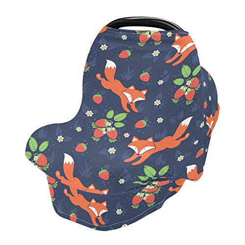 Yyzzh raposa fofa e padrão de morango selvagem Padrão da floresta elástica capa de assento de bebê com copas de enfermagem