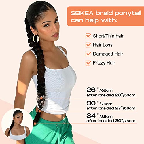SeiKea 2pcs Extensão de rabo de cavalo de trança longa com teor de cabelo Longo envoltório reto em torno de extensões de cabelo rabo de cavalo natural