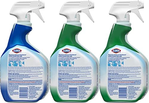 Limpador de limpeza Clorox + pacote de valor de alvejante, 3 sprays desinfetantes e de limpeza, limpeza de cozinha e banheiro, chope e perfume original, 32 onças