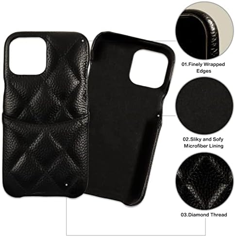 Johokakiti para iPhone 13 Pro Max Case, Luxury Genuine Couather elegante Anti-arranhão macio de proteção para mulheres