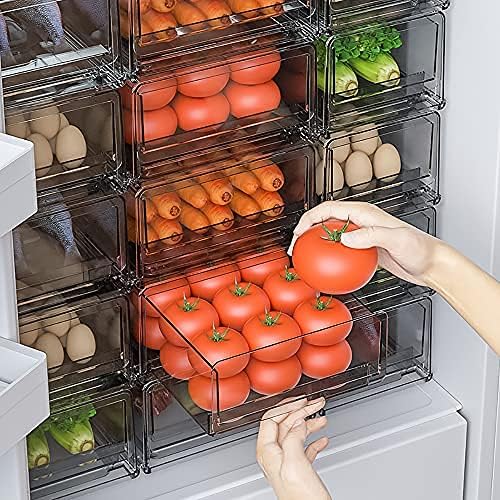 Gréira de gaveta Produzir caixas de organizador de geladeira economiza - Trabalhos frescos de recipientes de armazenamento de geladeira empilhável com bandeja de drenagem removível para produtos, frutas, vegetais, carne e peixe