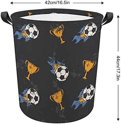 Bolsa de lavanderia de futebol e troféu com alças cesto de armazenamento à prova d'água redonda dobrável 16,5 x 17,3 polegadas