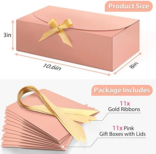 Swangsa 11 Caixas de presente set com tampas, 10.6''x8''x3 '' Caixas de presente de papel Kraft rosa para presentes,