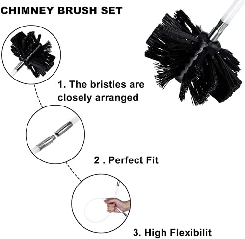 Chimney Sweep Kit Secador de ventilação/escova de dutos kit de limpeza com hastes flexíveis 6/9/12/15, Removedor de kit