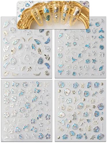 Spearlcable 20 lençóis adesivos de arte da unha, 3D Auto -adesivo Flores de borboleta Coração Diamante Patterns Diy Diy unhas Decals