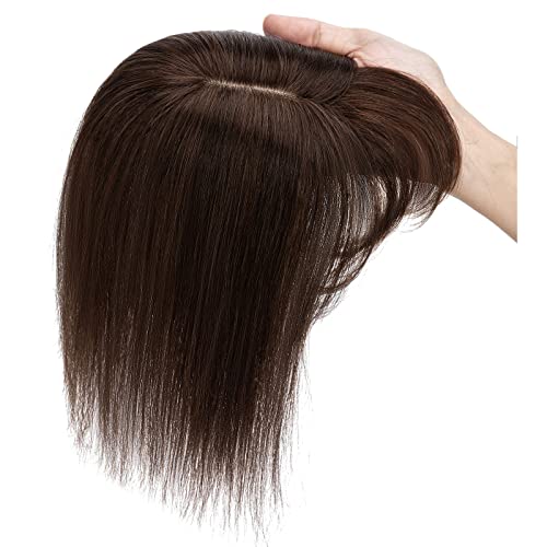 Toppers de cabelo para mulheres-noilitas para mulheres de cabelo humano real com franja de 14 polegadas 2 Clipe de seda marrom