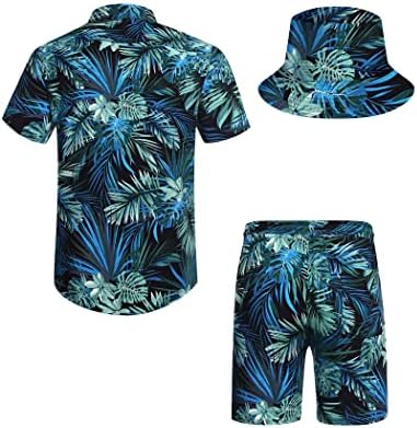 Camisa havaiana masculina de coofandy e roupas de praia de duas peças de flores curtas com chapéus de balde