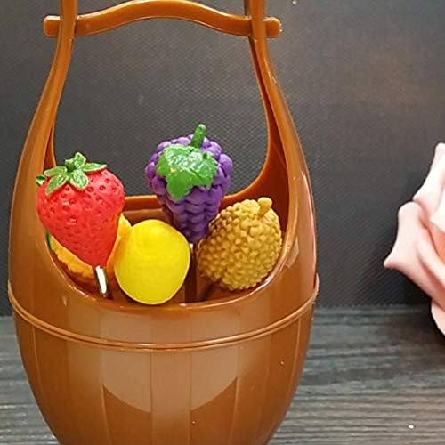 Cabilock delicado 6pcs desenho animado aço inoxidável garfos de frutas com barril de plástico salada picadas de frutas bastões de