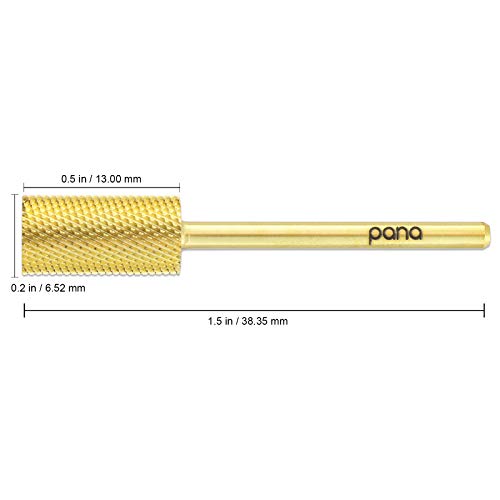 Pana 3/32 Tamanho da haste - tampa plana de cano grande carboneto dourado de areia fina - broca de unhas para exercícios de unhas de