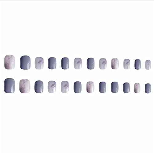 Quadrado unhas falsas pregos curtos capa cheia francesa floresce púrpura na unhas 24 peças dicas de arte para salões de unhas e