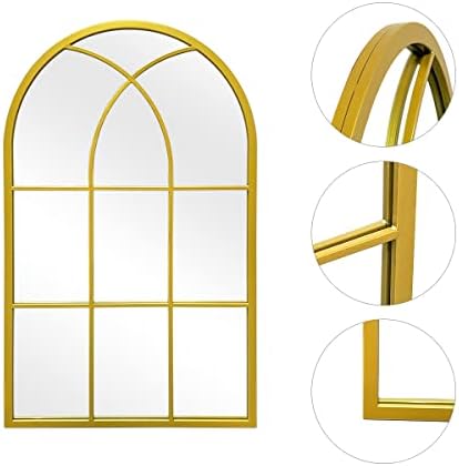 Espelho montado na parede arqueado de Zmycz, espelho de parede dourado, espelho de banheiro em arco, espelho da fazenda, espelho de moldura de metal de janela, espelho de suspensão longa para sala de estar ou quarto
