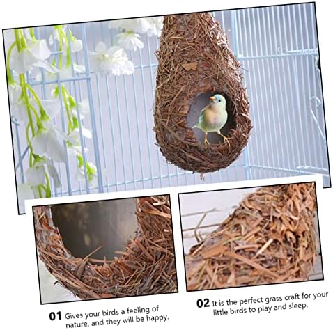 Yardwe 4pcs Simulação Straw Bird's Nest Pão de pássaro alimentador de gaiola de pássaro para papagaios Hideaway Rússico