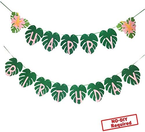 OU Rui Party Hawaiian Banner de feliz aniversário para as decorações tropicais de folhas de palmeira da luau