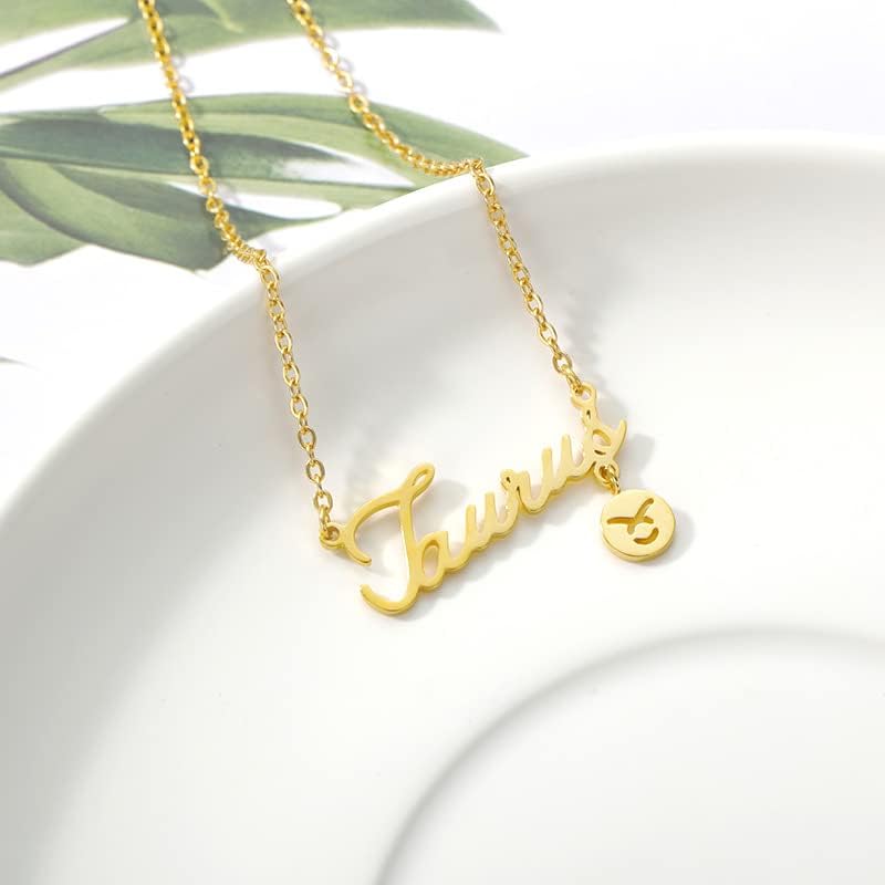 Girlskart Zodiac Sign Colar com charme zodíaco, ouro 18k revestido com aço inoxidável para mulheres, homens, unissex, tamanho da