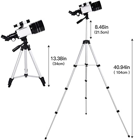 Telescópio para iniciantes de Timisea Kids, Apertura de 70 mm 300mm AZ Mount Astronomical Refrating Telescópio, com tripé ajustável, adaptador de telefone, bolsa de armazenamento