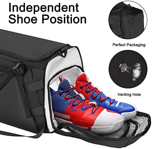 Bolsa de ginástica Bunpol para homens - Mochila de Duffle Duffle de 39L com compartimentos molhados e de calçados para esportes, viagens curtas, fitness, preto